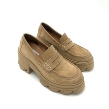 Steve Madden Binary Suede Chunky Platform Loafers Academia Tan/Cream Women's 7.5
