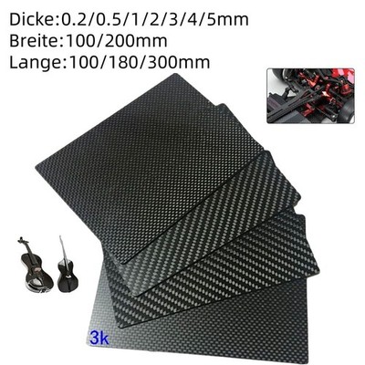 Carbon Platte 0.2/0.5/1/2/3/4/5mm Dicke CFK Kohlefaser Plate 3K Schwarz Mattes