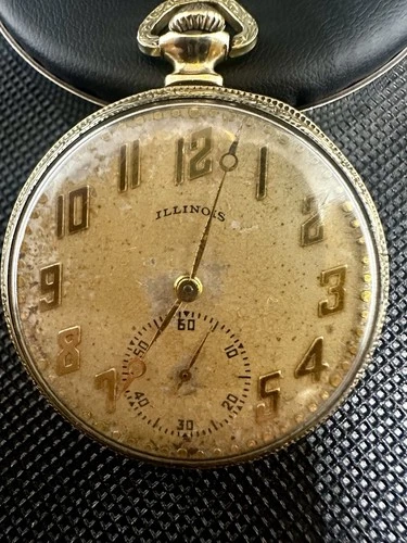 Antique Illinois 12 Size Pocket Watch – Gold Filled Case – Running – 43.6mm