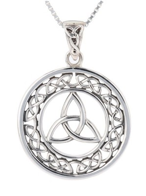 Schmuck Trends Sterlingsilber keltische Grenze Dreifaltigkeitsknoten runder Anhänger auf 18 Zoll