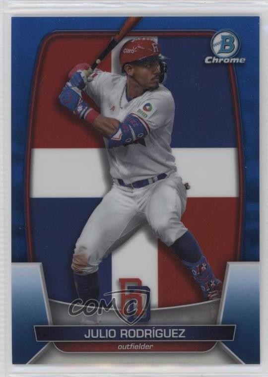 2023 Bowman Chrome WBC Flag Variations Blue Refractor 55/75 Julio Rodriguez 16zo