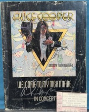 ALICE COOPER SIGNED 1977 TOUR BOOK PROGRAM w/TICKET STUB and BONUS ASYLUM ITEMS