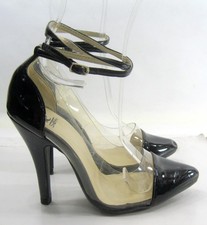 NEW Black/Clear 4.5" High Heel Pointy Toe ANKLE STRAP Shoes WOMEN 5