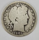 1901 Barber Half Dollar 90% Silver Actual Coin Pictured