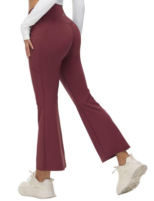 Baleaf Damen High-Waist Flared Pants   Elegante Schlaghose in Wine Red - Size S