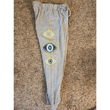 Evil Eye Graphic Jogger Sweatpants Gray Blue Gold Spiritual Small USA Made