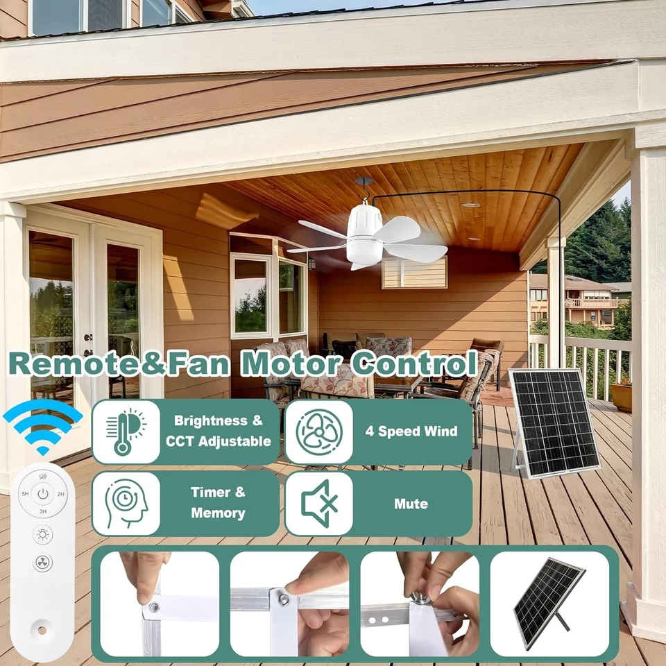 Solar Ceiling Fan Light, 20000mAh Portable Gazebo Fan with 30W Solar Powered Fan - image 4 of 4