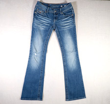 Miss Me Women's Blue Jeans Boot Cut 27x32 Medium wash Whiskers Embroidered