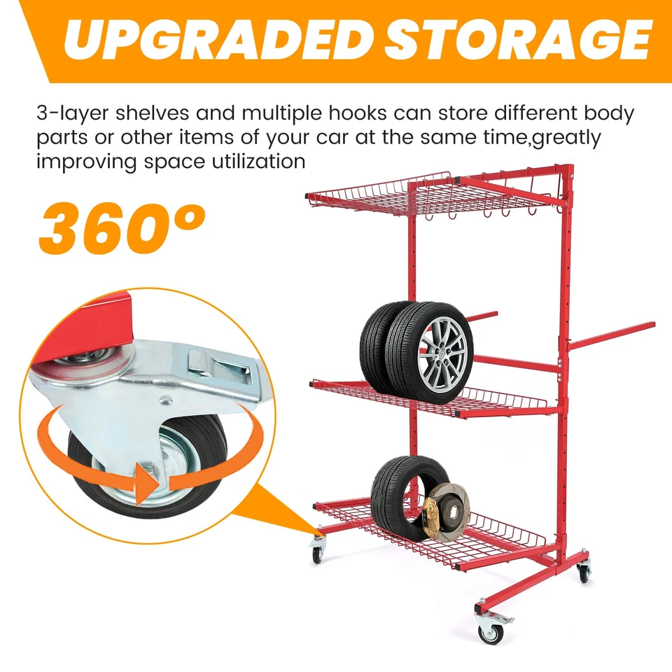 Estante de almacenamiento de gestión de piezas móvil carrocería de automóvil piezas rodantes carro herramientas de automóvil EE. UU. Foto 3 de 4