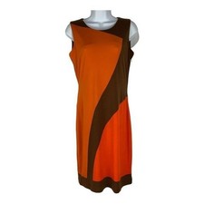 Calvin Klein Sleeveless Colorblock Dress Womens Size 2 Brown Orange Knee Length