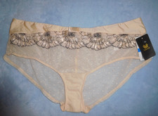 NWT Wacoal Beige Mesh and Embroidered Lace Hipster Bikini Panty XL