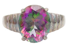 925 Sterling Silver Vintage Ring Mystic Topaz Statement Band Sz 10 RG35444