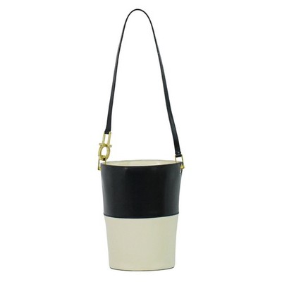 Salvatore Ferragamo Leder One Shoulder Bucket Bag Off-White Schwarz Gold