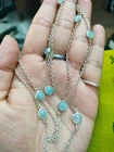 Natural Aquamarine Gemstone Station Necklace 925 Sterling Silver Jewelry 35 inch