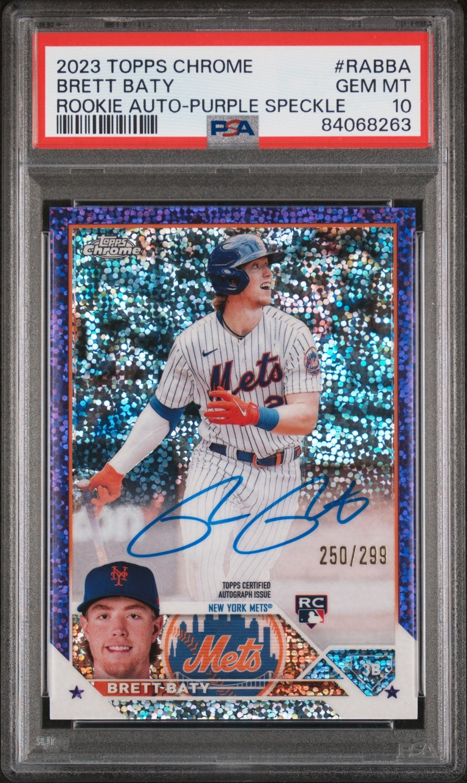 2023 Topps Chrome Brett Baty #RABBA Rookie Auto-Purple Speckle PSA 10 /299