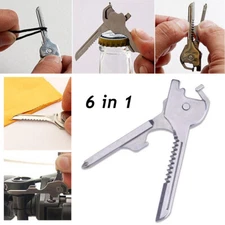 6 in 1 Mini Multi-function Key Chain Foldable Outdoor Stainless Steel Tools US