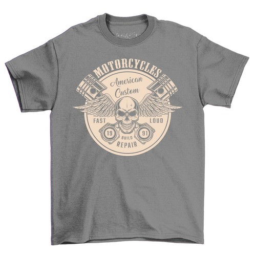 Men's Motorcycle T-Shirt Skull & Wings American Custom Motorbike Slogan Shirt - Picture 6 of 6