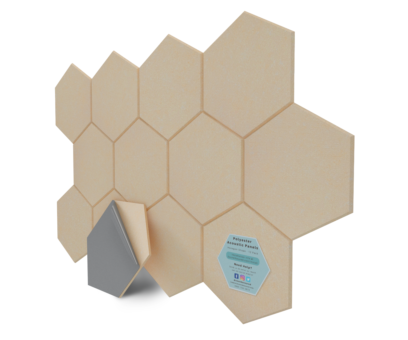 SoundAssured Hexagon Acoustic Panels - 12 Pack - Soundproofing Acoustic Tiles