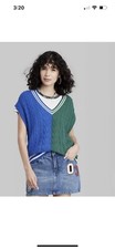 Women's V Neck Blue  Green Sweater Vest Wild Fable size Large NEW