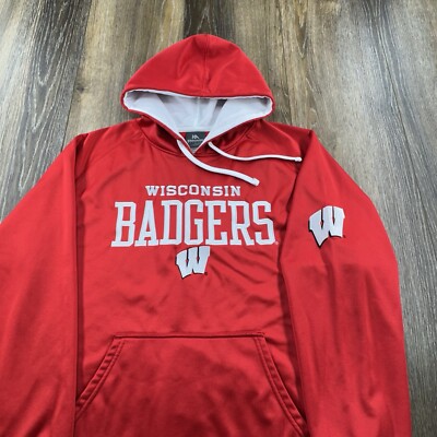 Vintage Wisconsin Badgers Hoodie Mens L Red Sweatshirt Team Spellout Sweater Y2K
