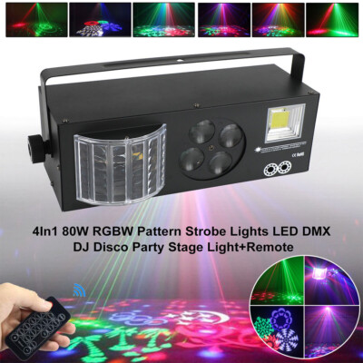 4 IN 1 80W RGBW Pattern Strobe Lights LED DMX DJ Disco Party Stage Light+ Remote