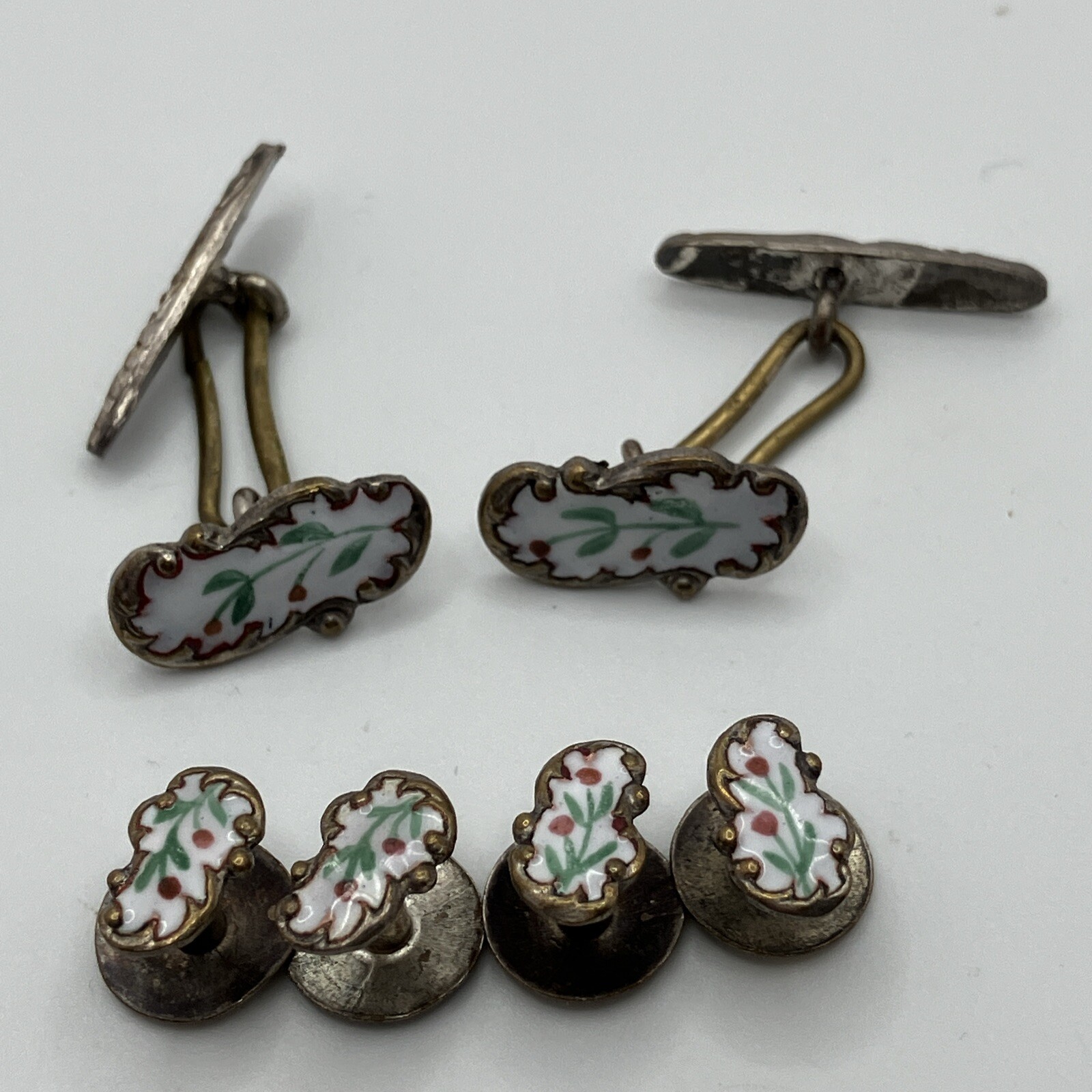 Ladies Enamel Buttons Victorian Edwardian Floral Cuffs Studs Set 6 Pieces B209