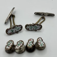 Ladies Enamel Buttons Victorian Edwardian Floral Cuffs Studs Set 6 Pieces B209