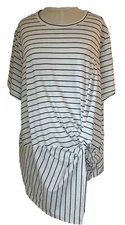 Shein Curve 3XL Top Short Sleeve Knot Front White Striped