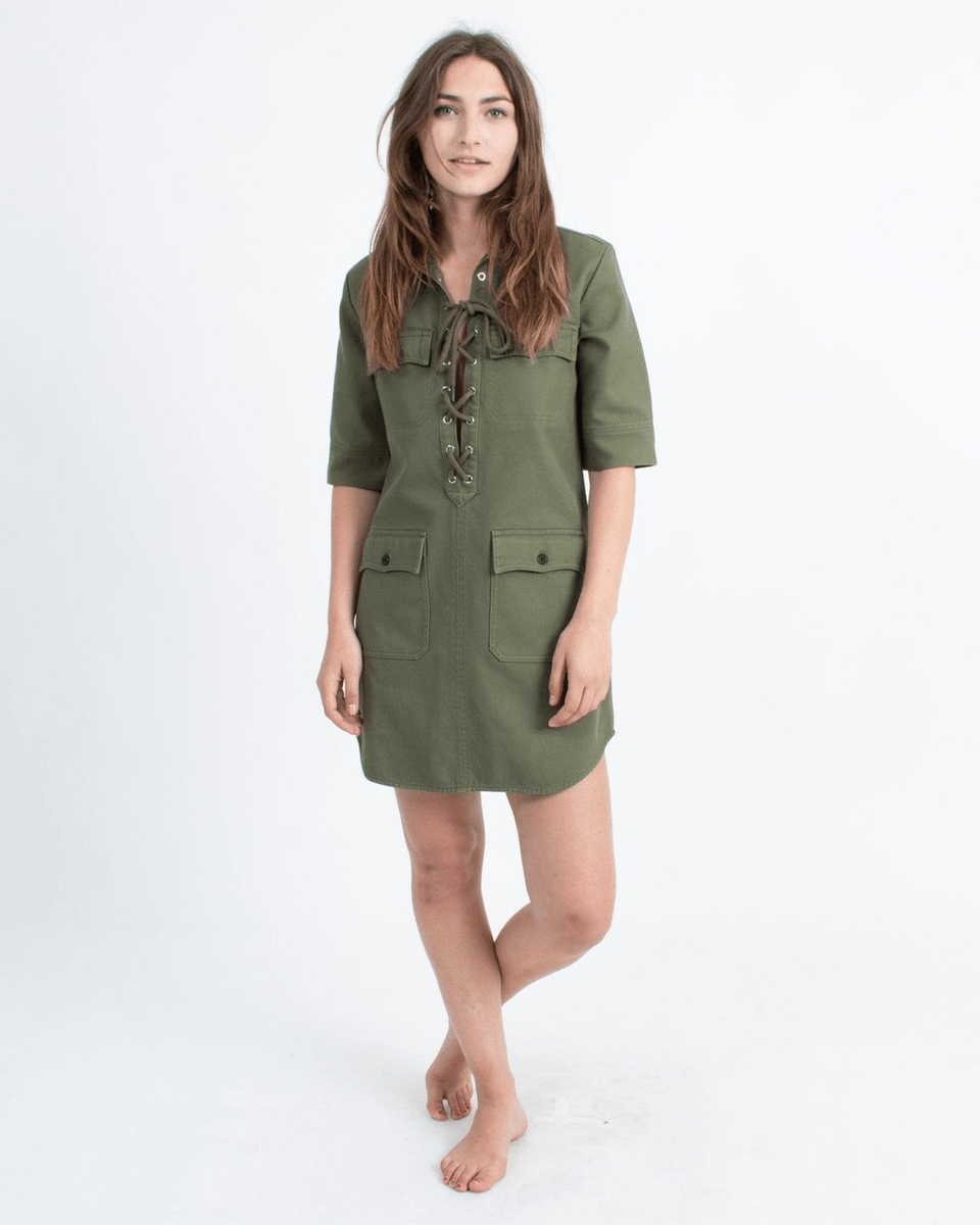 ZADIG & VOLTAIRE Green Military Lace Up Shift Dress With ZADIG & VOLTAIRE Green Military Lace Up Shift Dress With