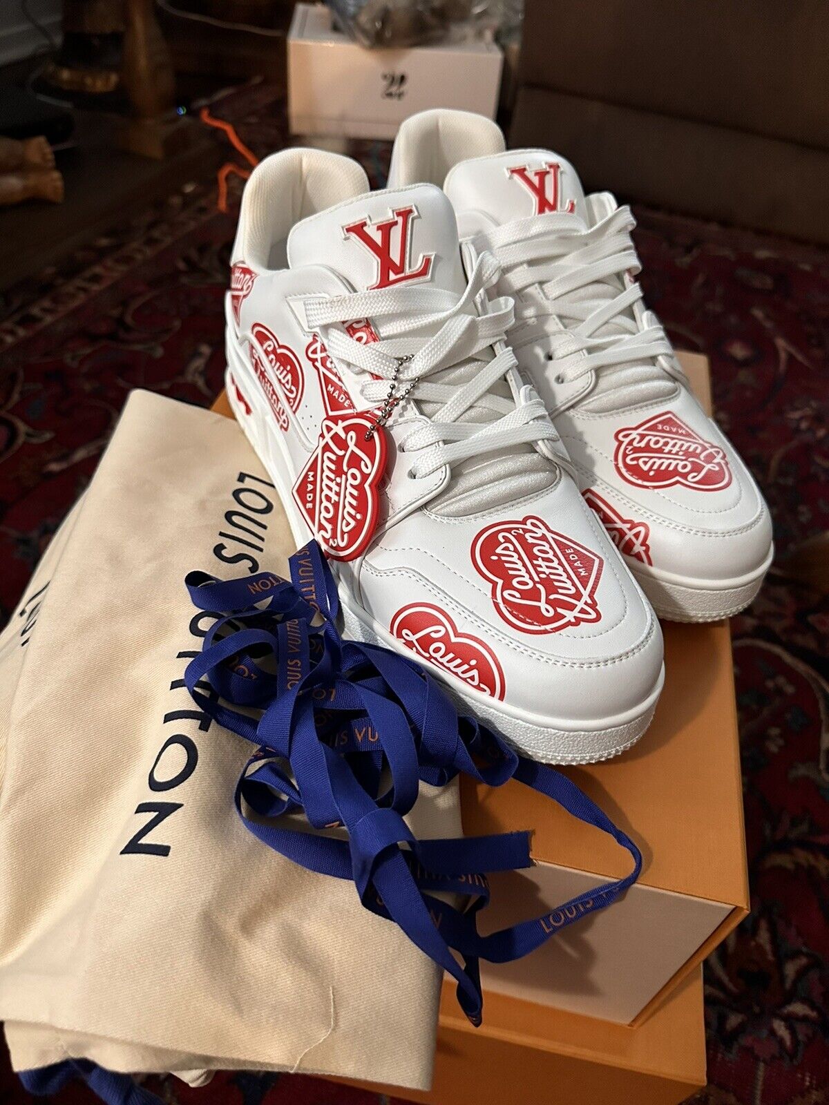 Louis Vuitton Virgil Abloh Nigo US Men's 10 White Red LV2 Made Heart  Trainer ref.442518 - Joli Closet