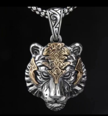 3D-Tigerkopf Tiger Anhänger mit Halskette/Amulett als Geschenkidee Neu OVP