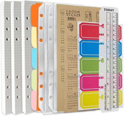 Dy.2Ten A5 6-Hole Binder Notebook Refills Set - 135 Sheets (270 Pages) Graph Pap