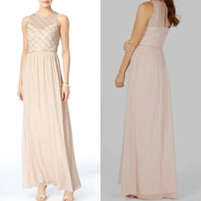 NWT Adrianna Papell Sequin Beaded Blush Chiffon Gown Maxi Dress Size 4