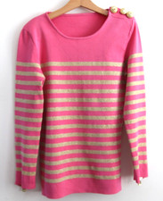 PINK/GOLD STRIPE SHOULDER PAD JUMPER GOLD BUTTONS/ZIPS Sz  S/M TRINNY ZARA STYLE