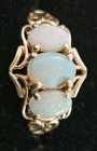 14K-Triangle JJ Stamped: Vintage; 3 Opal Filigree Styled Gold Ring-Size 7.75 — photo 6