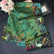 Women 41"Square Mulberry Silk Scarf Vintage Shawl Print Hand Rolled Gift