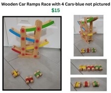 Colorful Wooden 4 Level Car Ramp Race Track - Includes 4 Wooden Toy Cars