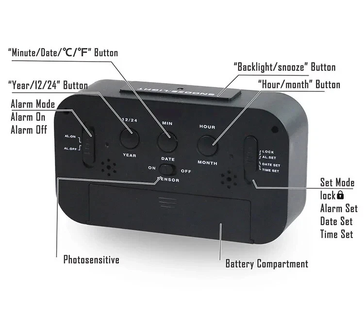 Reloj despertador digital con pantalla LCD grande LE REGAL con retroiluminación azul fecha y etc. Foto 4 de 4