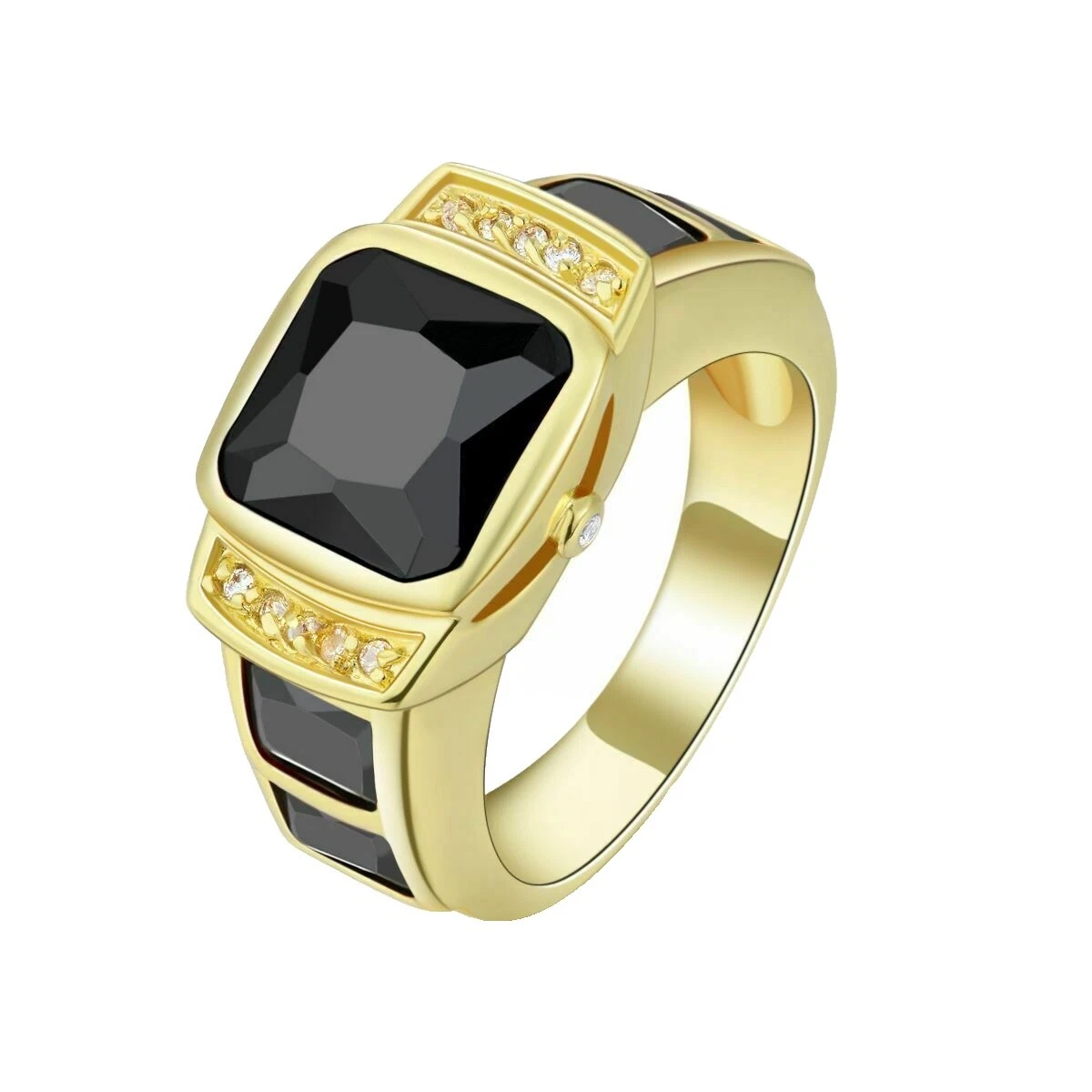 Black Topaz Yellow Gold Filled Fashion Rings