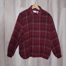 Alfred Dunner Vintage Red Black Plaid Boucle Lined Lightweight Jacket Womens 14