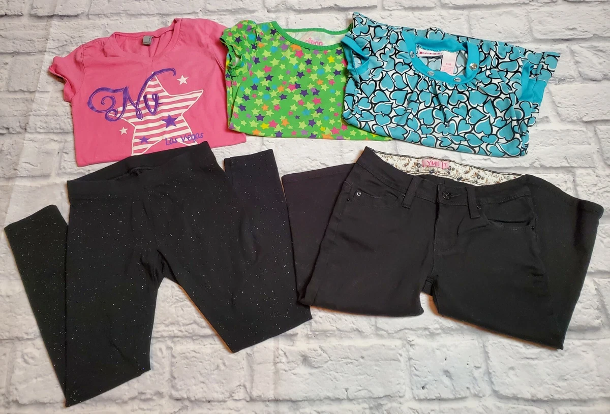 Girls Clothes Size 5-8 Lot 5 Tops Bottoms Cat & Jack Circo Black Pink Blue