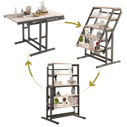 Multifunction Convertible Dining Table Space-Saving Table Storage Rack Shelf