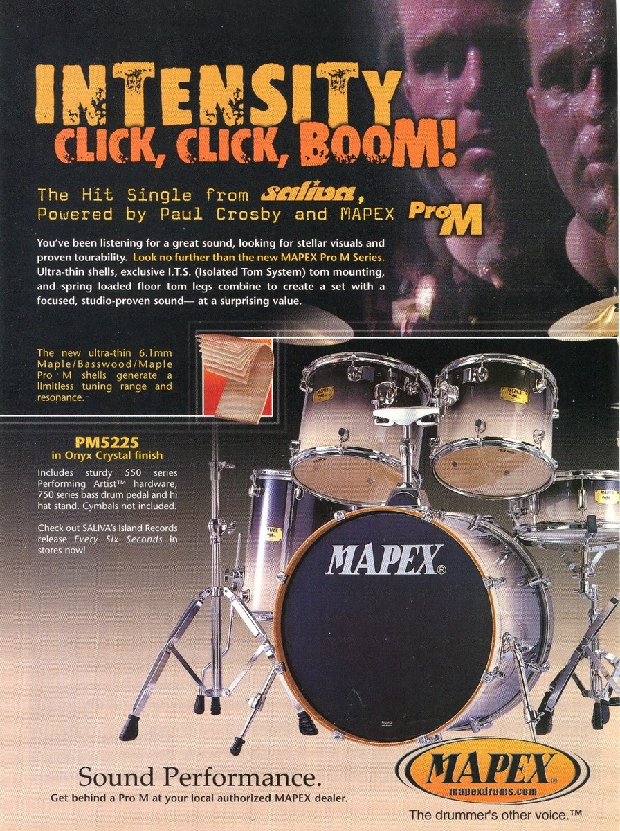 2002 Print Ad of Mapex Pro M Onyx Crystal Drum Kit w Paul Crosby