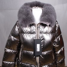 Flo & Clo Damen Daunenjacke mit Fuchsfell-Kapuze Metallic Bronze Größe 48