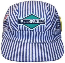 VTG IL Central Railroad Navy Striped Train Conductor Cap 7 1/4 USA Made w/Pins