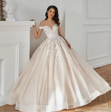 Lace Wedding Dresses Off Shoulder Appliques Bride Dress Elegant Shiny Modest