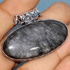 Silver Obsidian 925 Silver Plated Handmade Pendant 1.2
