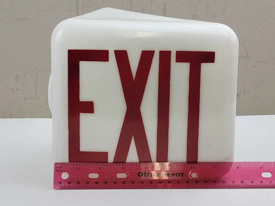 Letrero de salida de vidrio esmerilado blanco de doble cara triangular vintage con cuña globo Foto 2 de 4