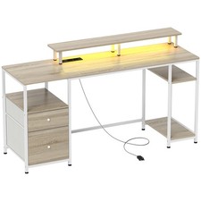 Mesa de Escritorio con Luces LED Cajones Tomas de Corriente Puertos USB y Soport