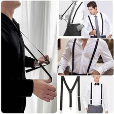 Men's Suspenders Y Back Adjustable Leather Elastic Y-Shaped Hooks Pants Braces